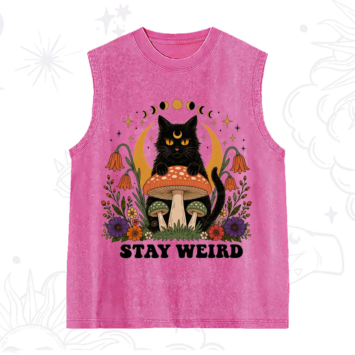 Purplehecate Stay Weird Black Cat Washed Tank