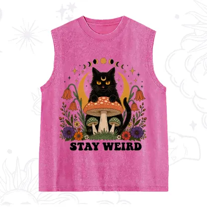 Purplehecate Stay Weird Black Cat Washed Tank