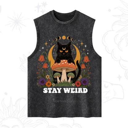 Purplehecate Stay Weird Black Cat Washed Tank