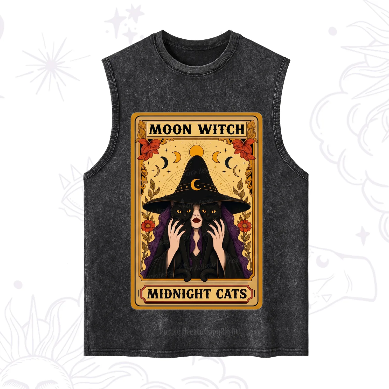 Purplehecate The Moon Witch Midnight Cats Oracle Card Washed Tank