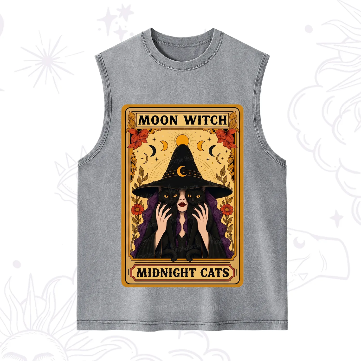 Purplehecate The Moon Witch Midnight Cats Oracle Card Washed Tank