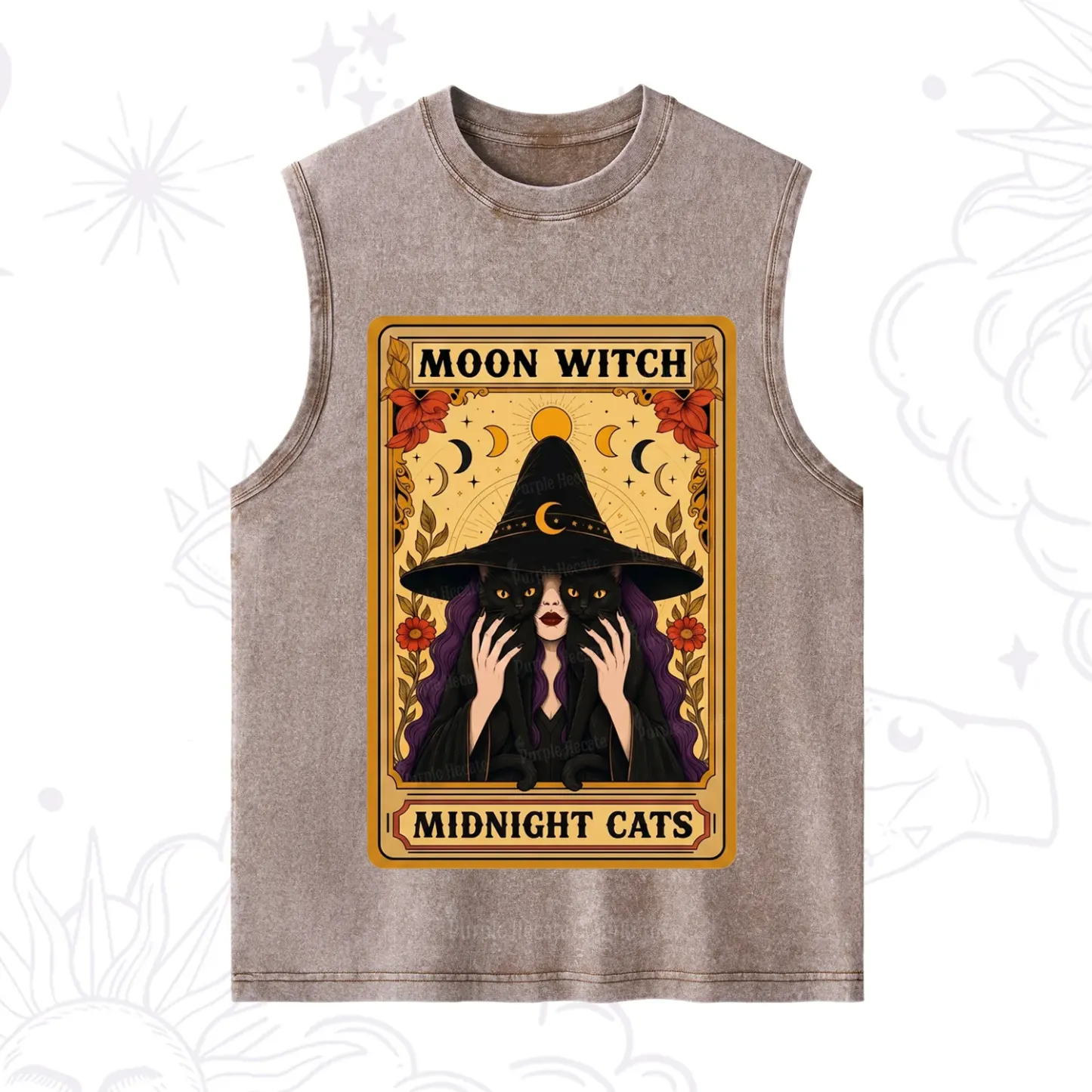 Purplehecate The Moon Witch Midnight Cats Oracle Card Washed Tank