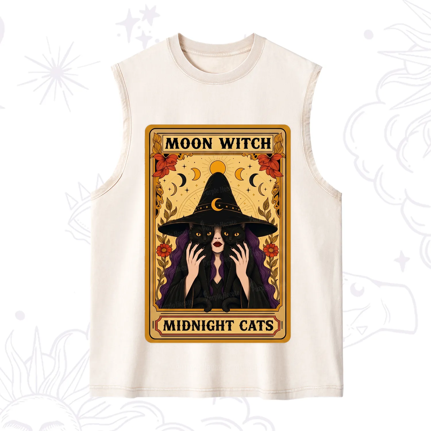 Purplehecate The Moon Witch Midnight Cats Oracle Card Washed Tank