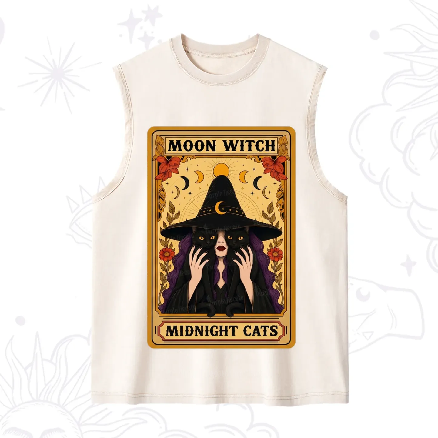 Purplehecate The Moon Witch Midnight Cats Oracle Card Washed Tank