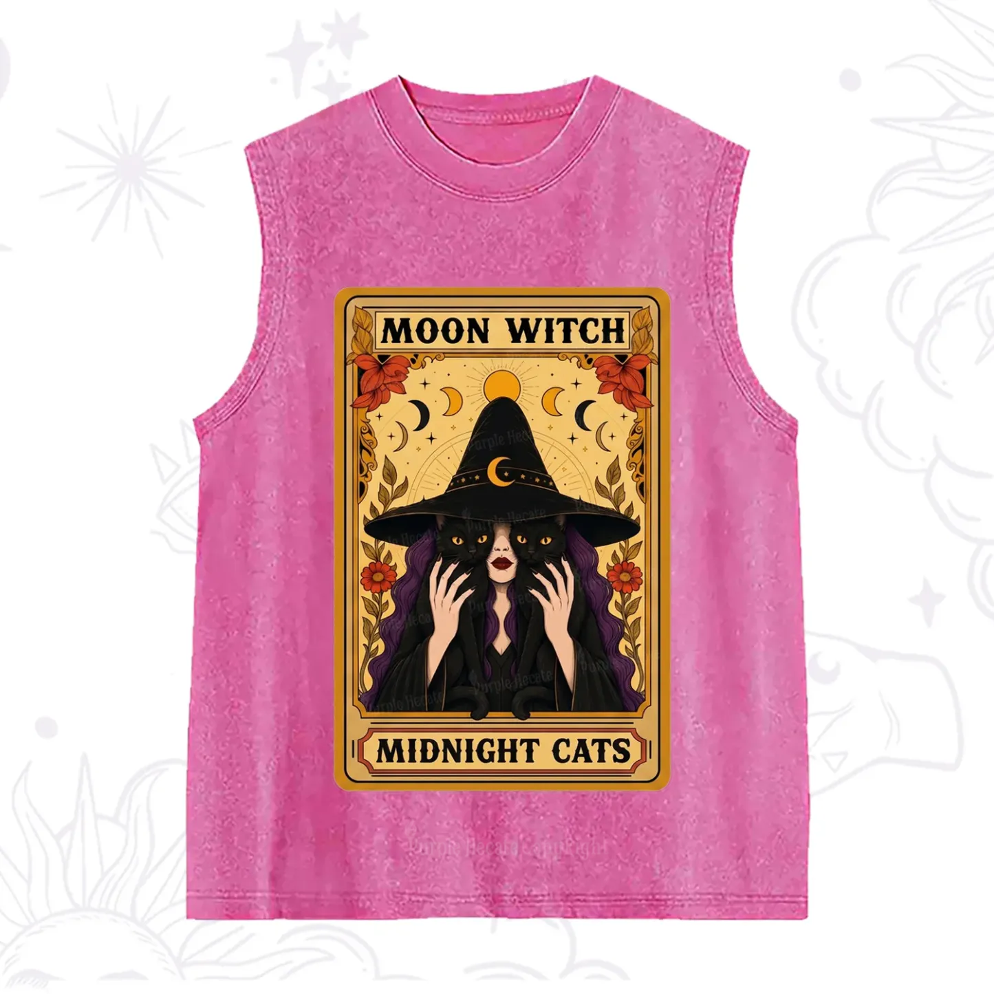 Purplehecate The Moon Witch Midnight Cats Oracle Card Washed Tank
