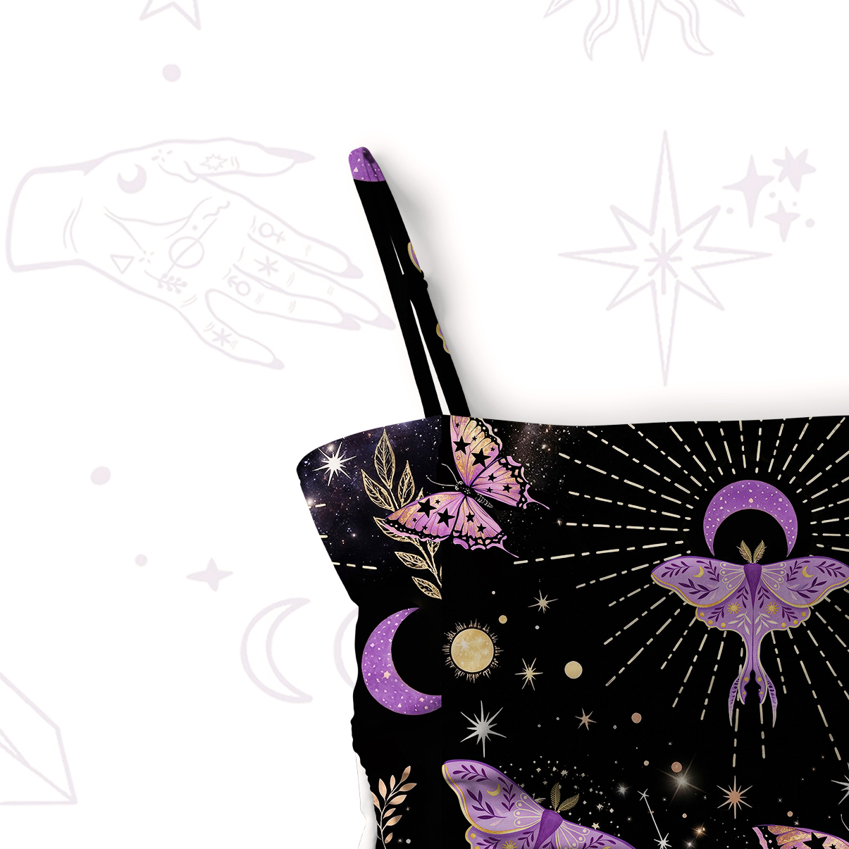 Purplehecate Starry Night Lunar Moth Slim-Strap Swimsuit