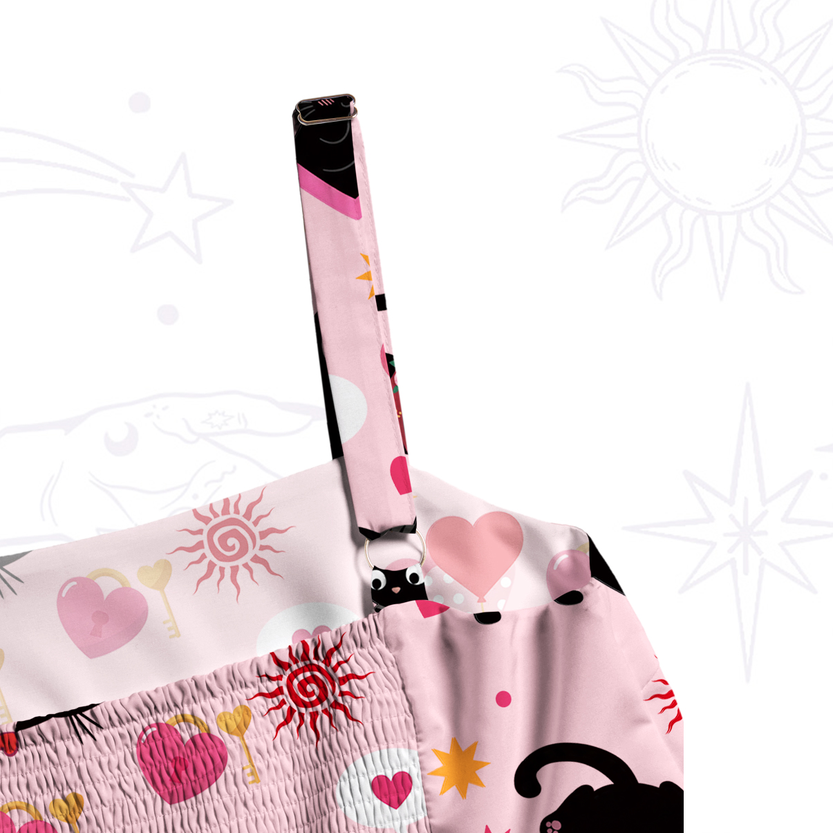 Purplehecate Pink Magic Black Cat Wide Straps Maxi Dress