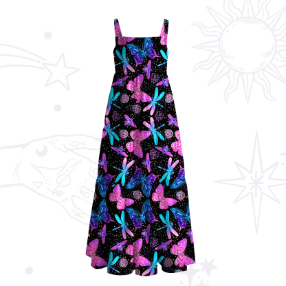 Purplehecate Neon Butterfly Dragonfly Wide Straps Maxi Dress