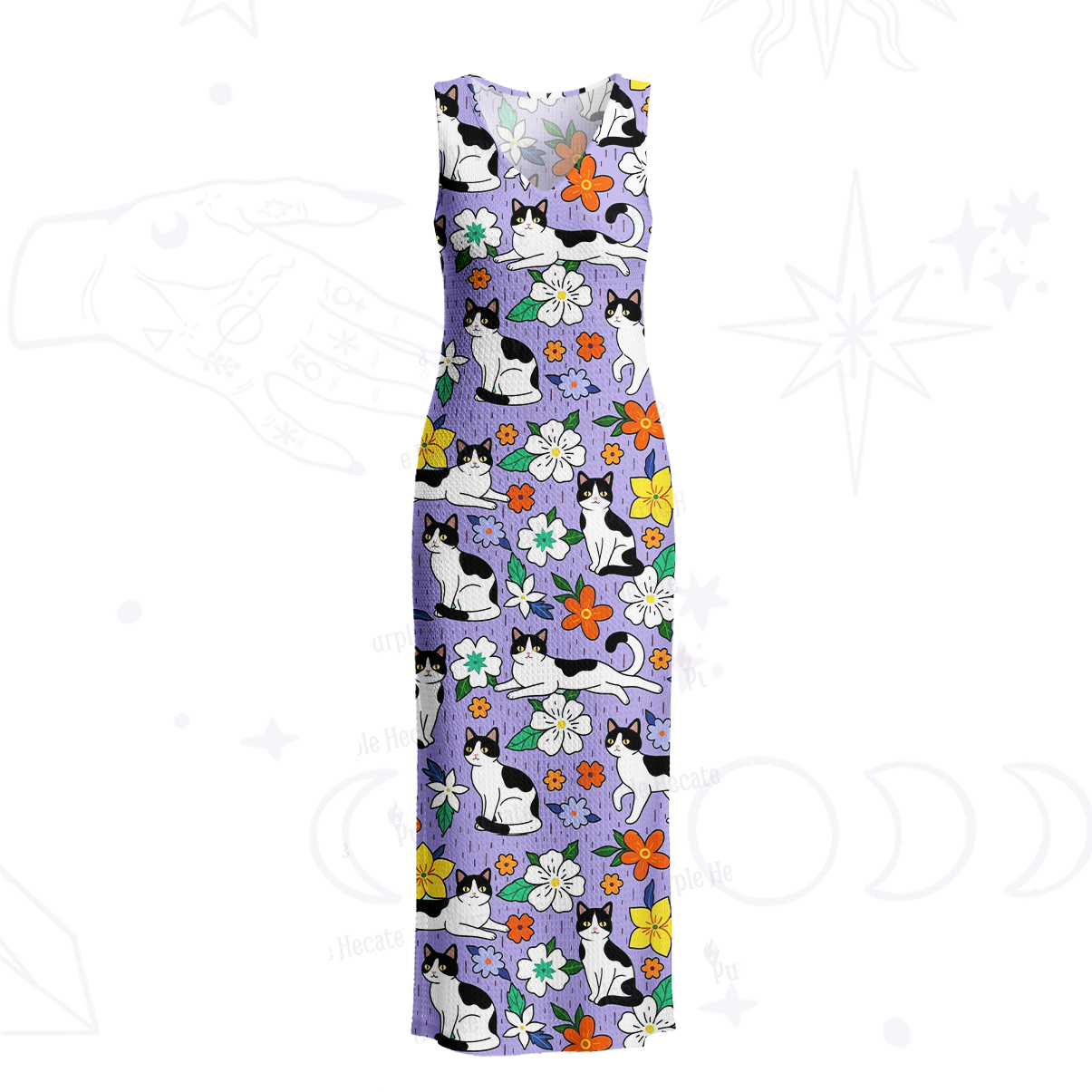 Purplehecate Enchanted Spring Whispering Cat Crochet Knit Maxi Dress