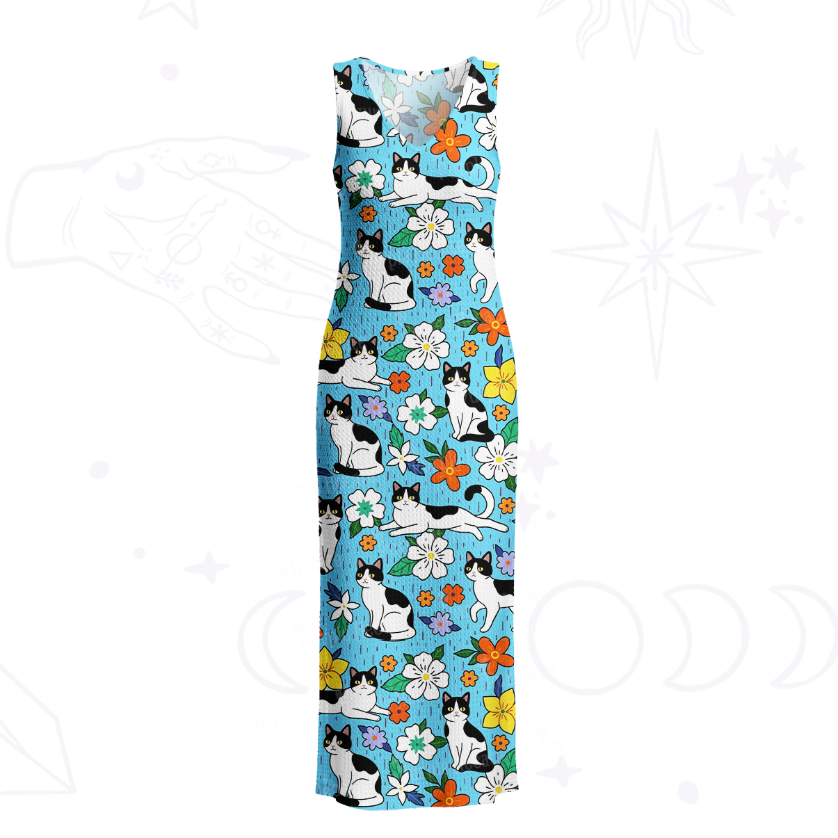 Purplehecate Enchanted Spring Whispering Cat Crochet Knit Maxi Dress