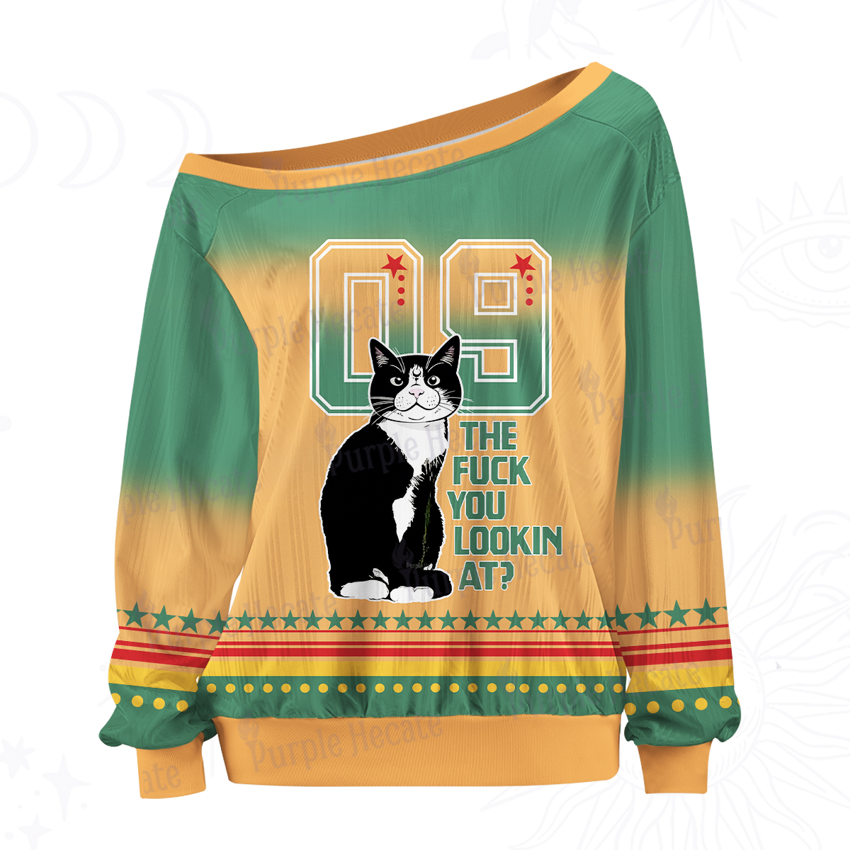 Purplehecate The Fuck You Lookin At Off The Shoulder Graphic Jersey