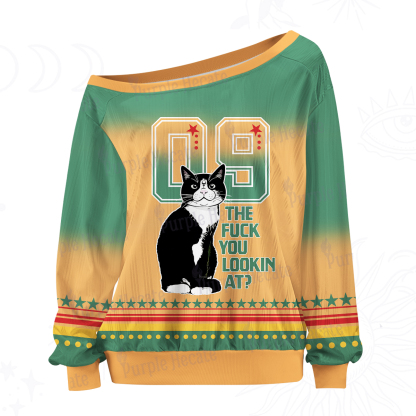 Purplehecate The Fuck You Lookin At Off The Shoulder Graphic Jersey