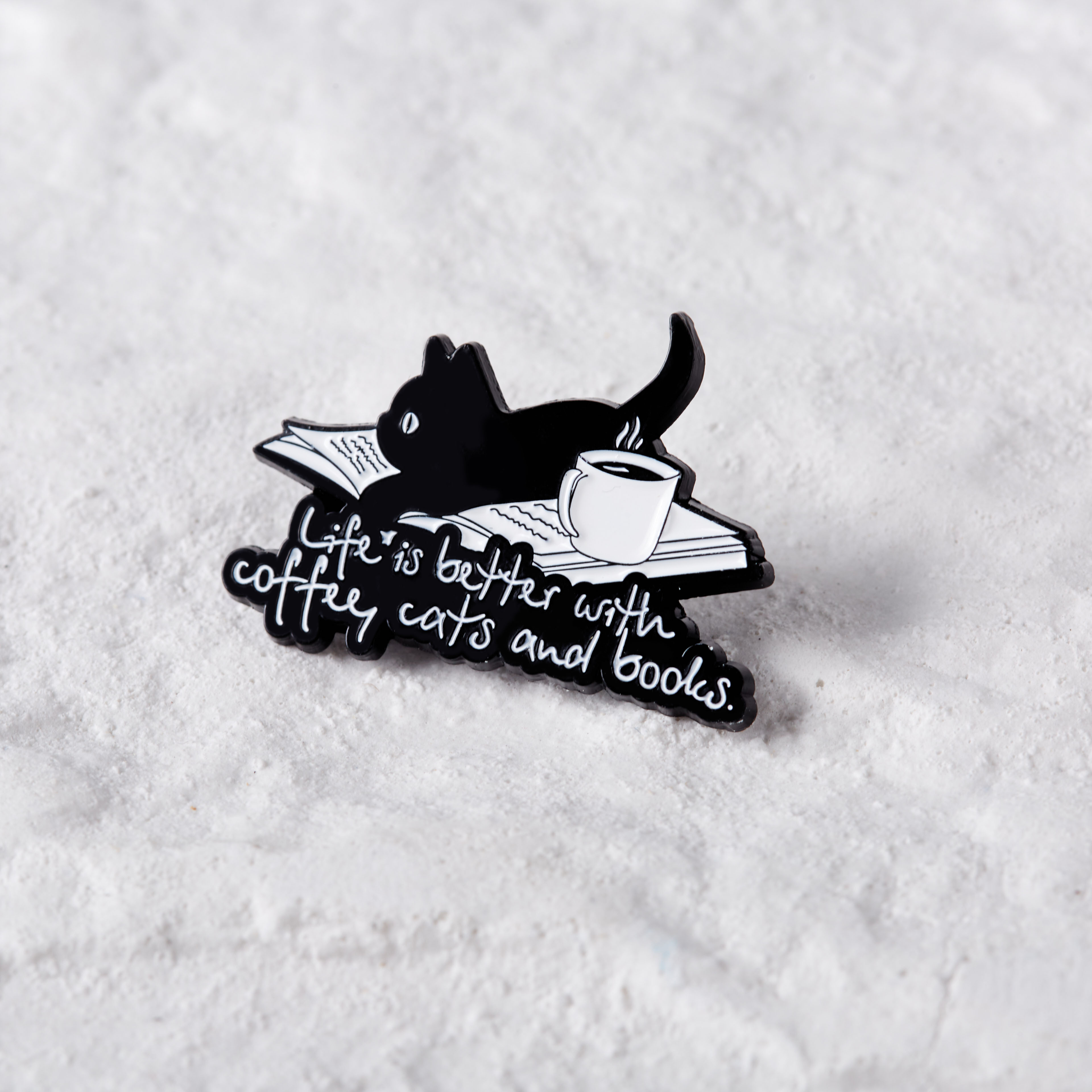 Life Is Better With Coffee Cats And Books Black Cat Pin