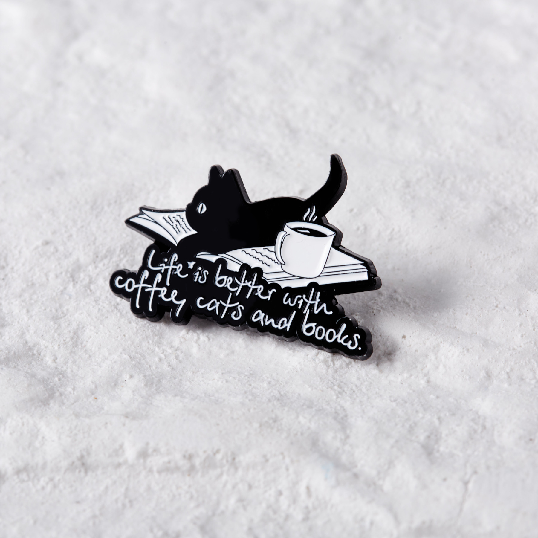 Life Is Better With Coffee Cats And Books Black Cat Pin