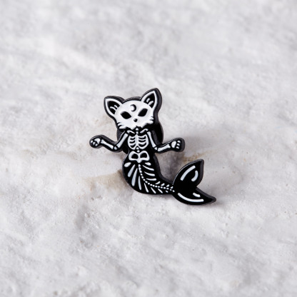 Skeleton Mermaid Cat Pin