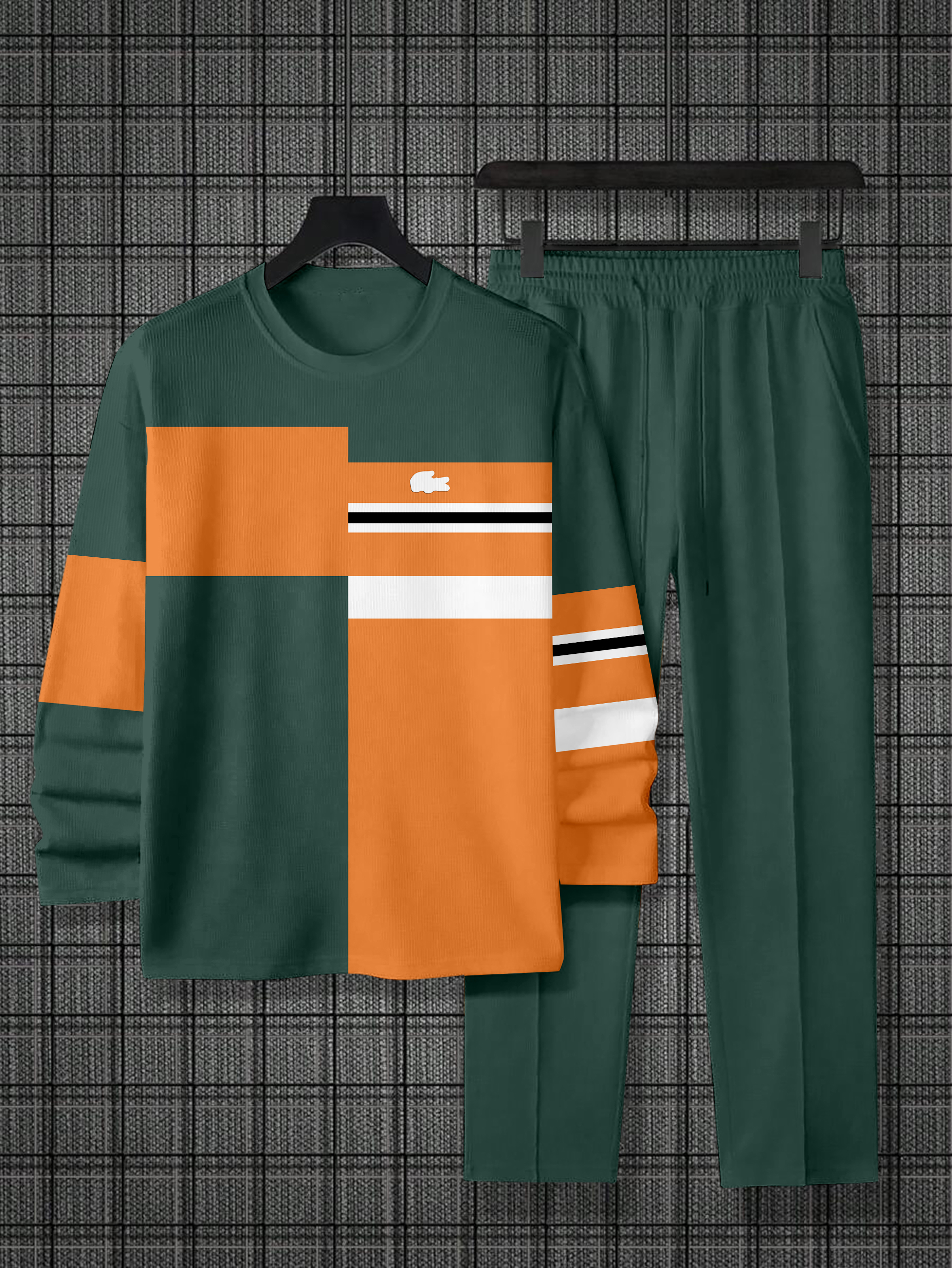 Men's Simple Colorblock Round Neck Casual Sports Set 0150