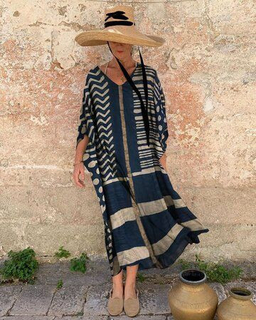 Black Striped Cotton Linen Dress