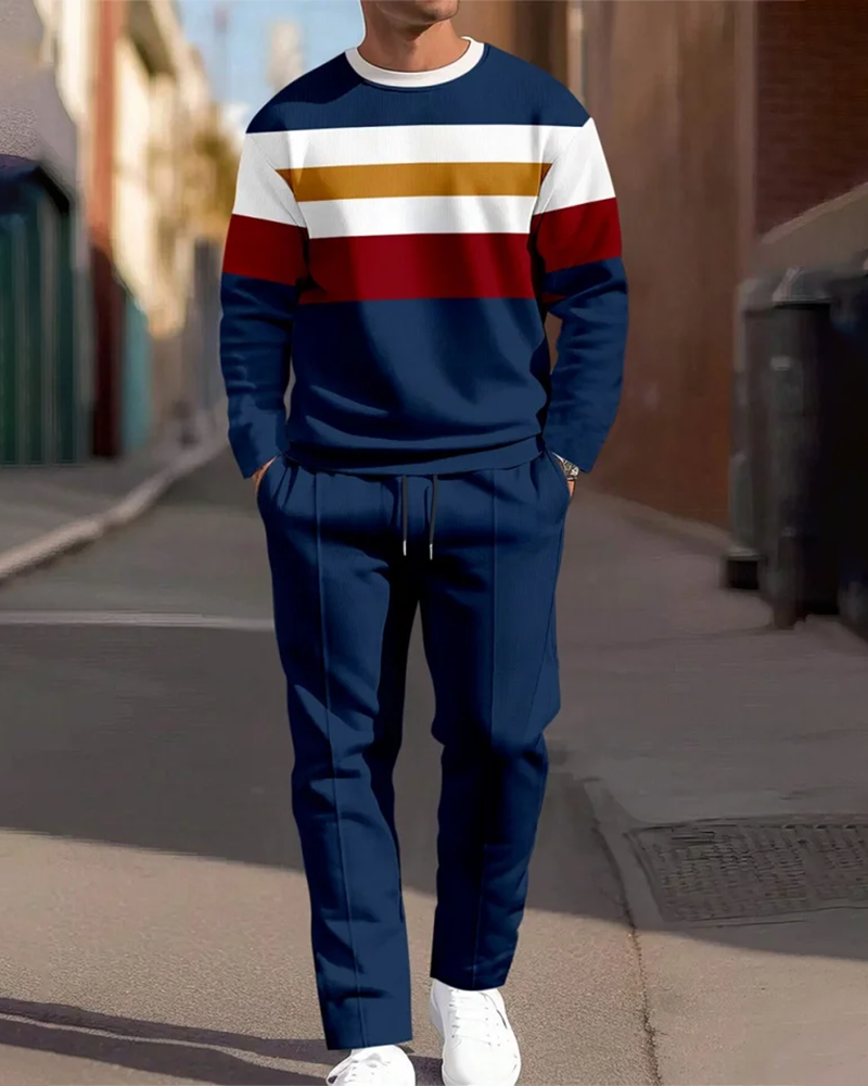 Men's Colorblock Round Neck Casual Sports Set 059