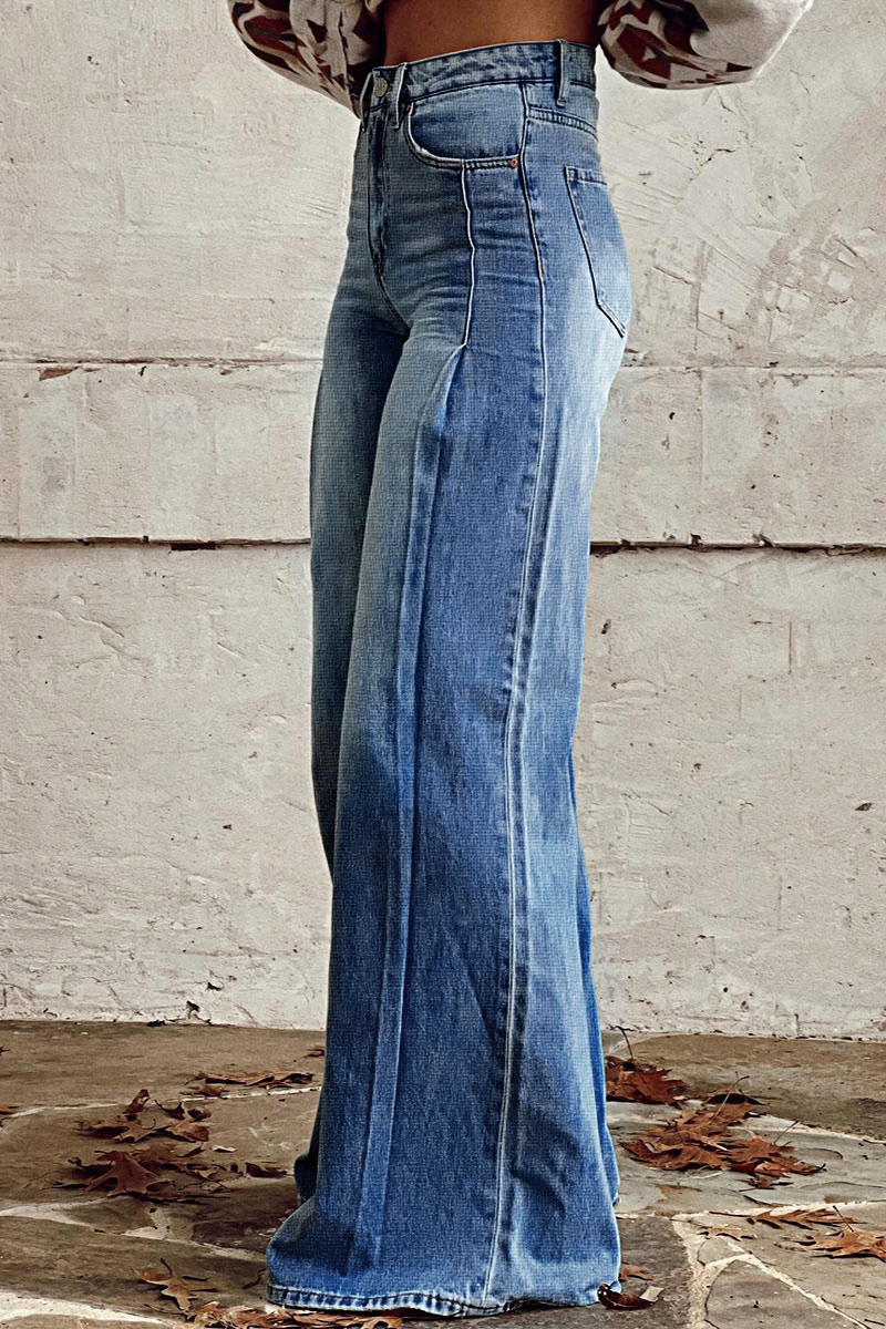 Wash Seam Detail High Rise Wide Leg Jeans