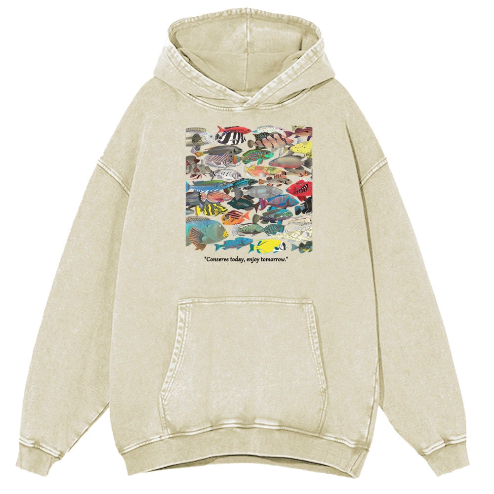 Enjoy Tomorrow Unisex Printed Casual Washed Hoodie Sweatshirt