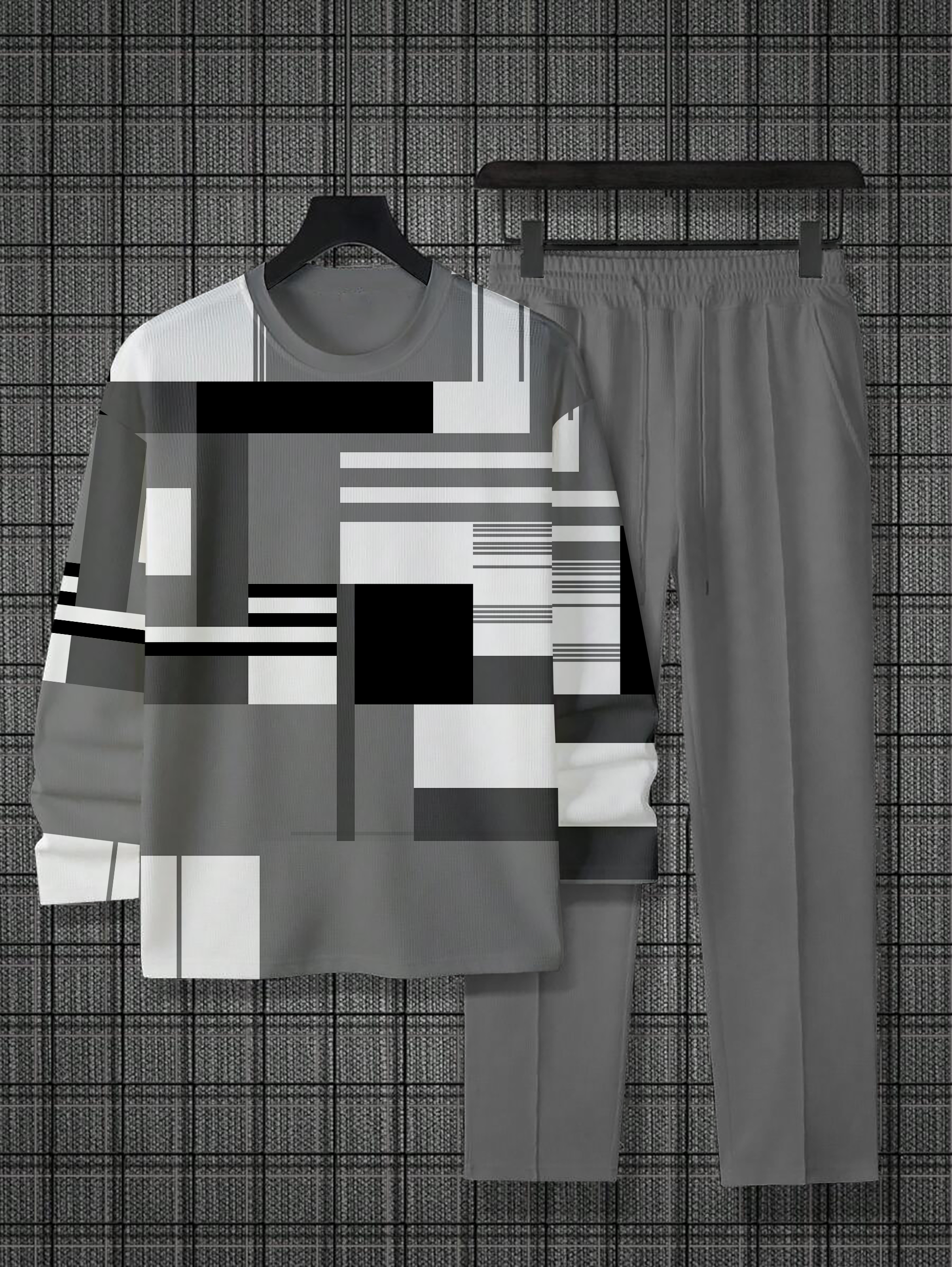 Men's Simple Colorblock Round Neck Casual Sports Set 051