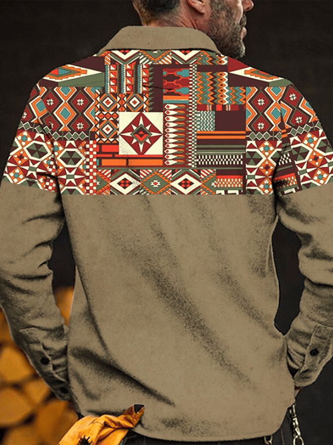 Men's Fashionable Casual Printed Western Style Plush Jacket