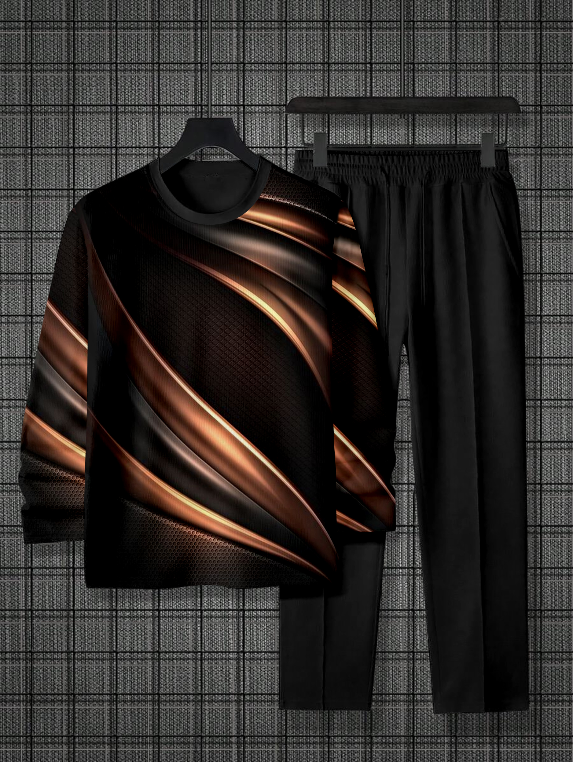Men's Simple Colorblock Round Neck Casual Sports Set 0149