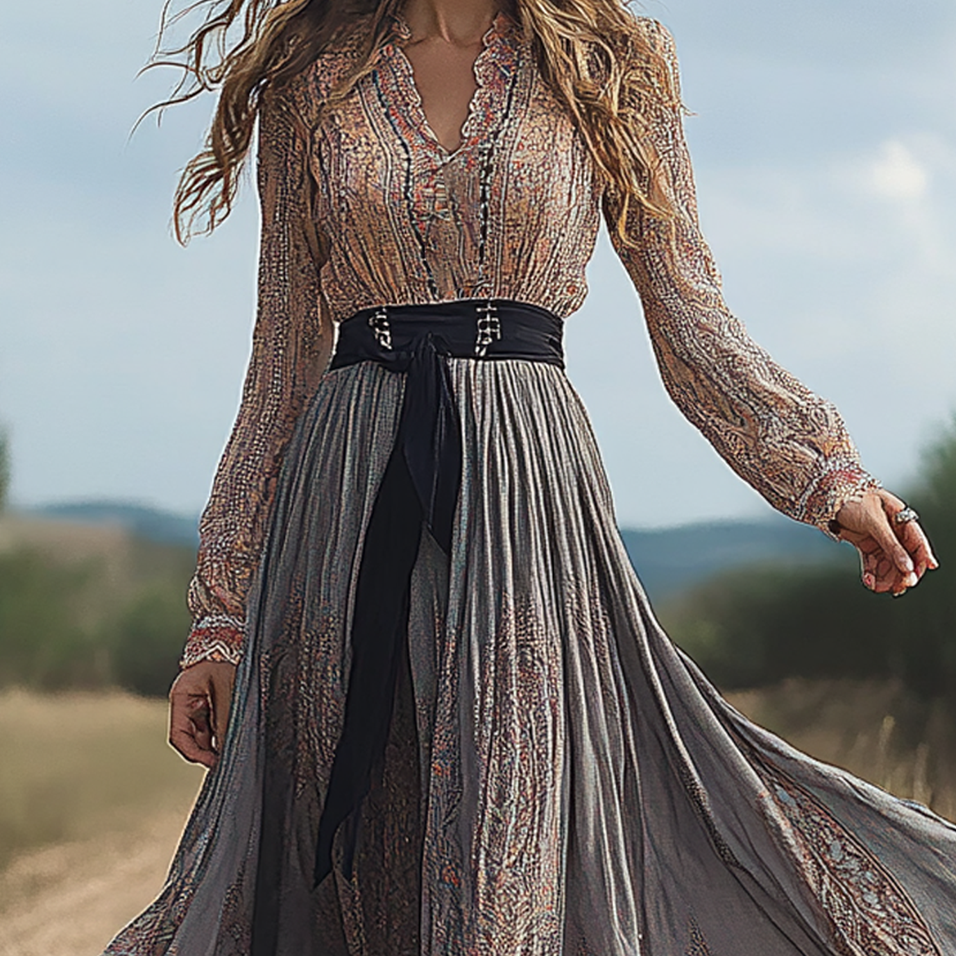 Ladies Vintage Western Cowgirl Ethnic Style Print Dress