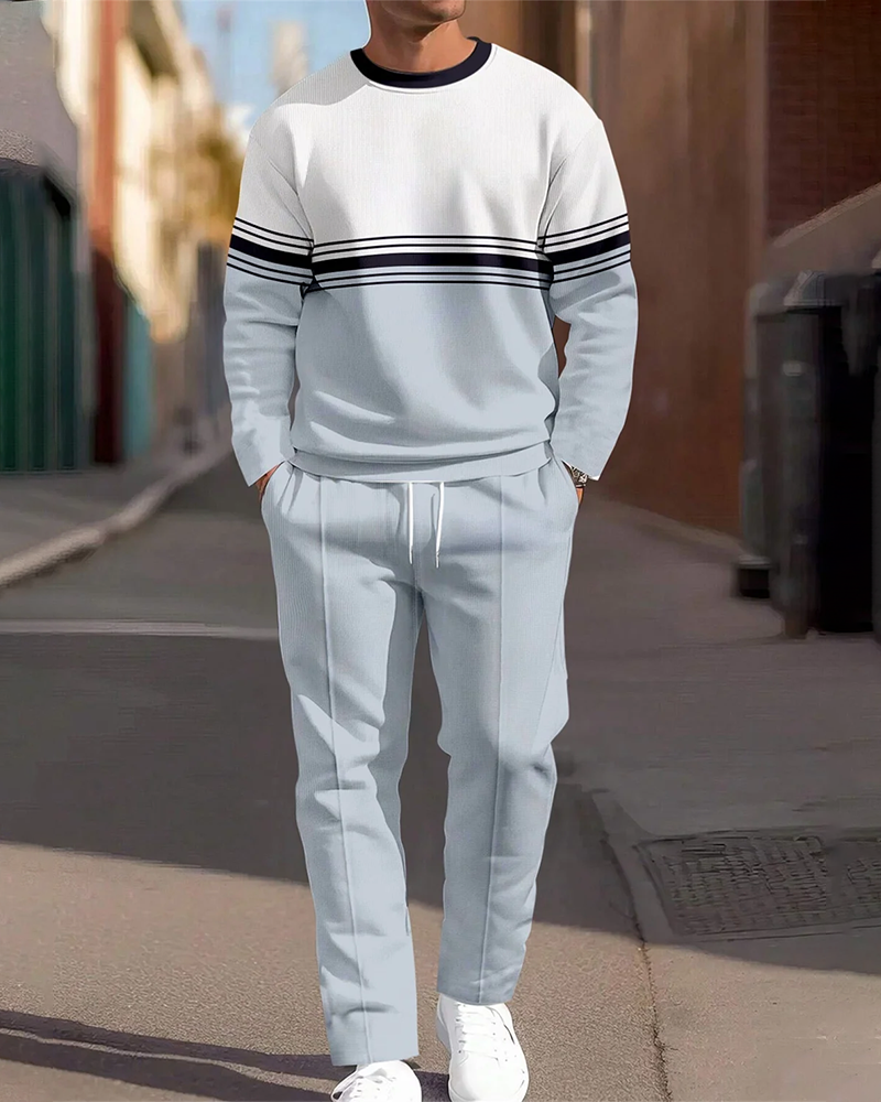 Men's Colorblock Round Neck Casual Sports Set 016