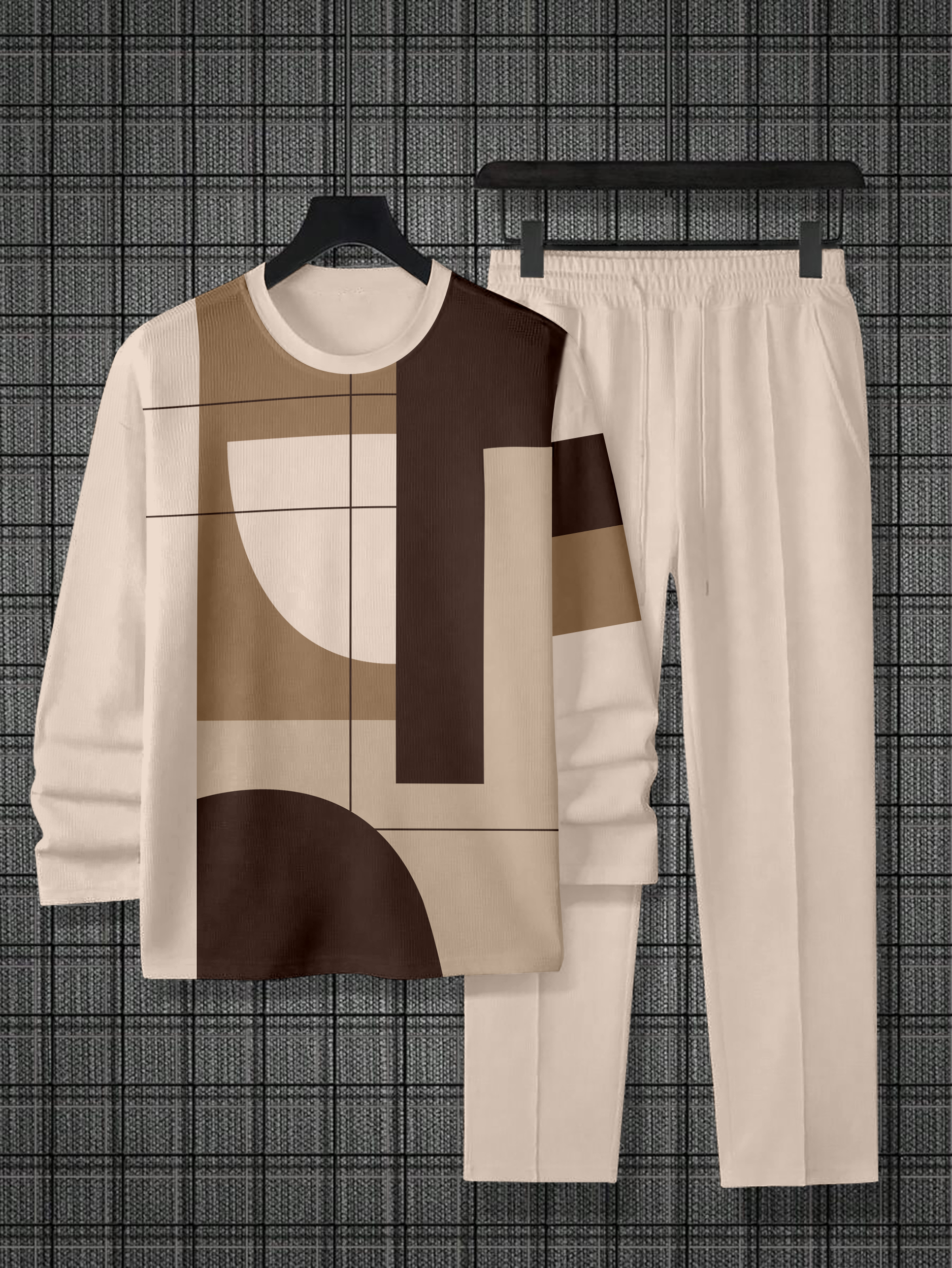 Men's Simple Colorblock Round Neck Casual Sports Set 0149