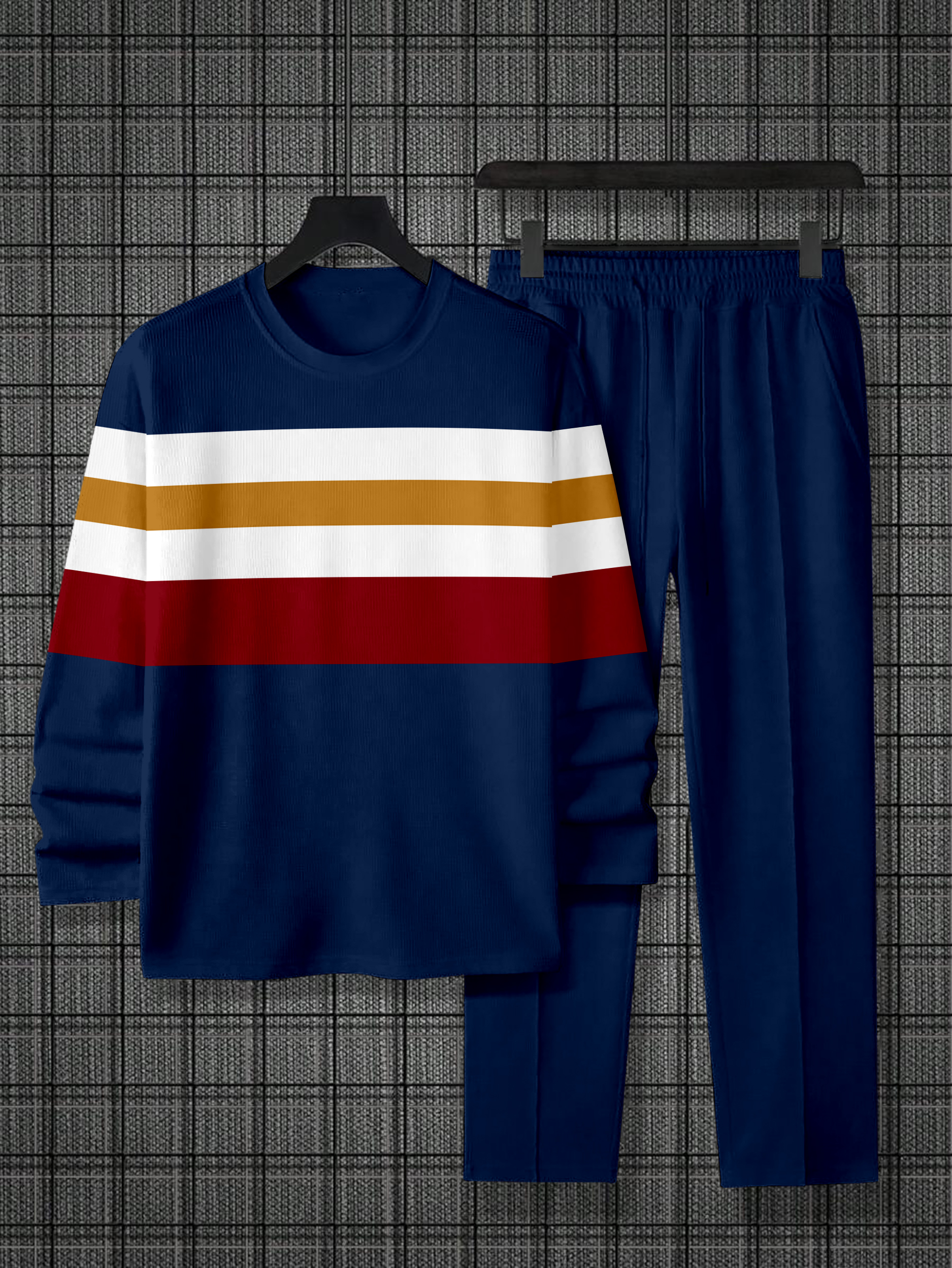 Men's Colorblock Round Neck Casual Sports Set 059