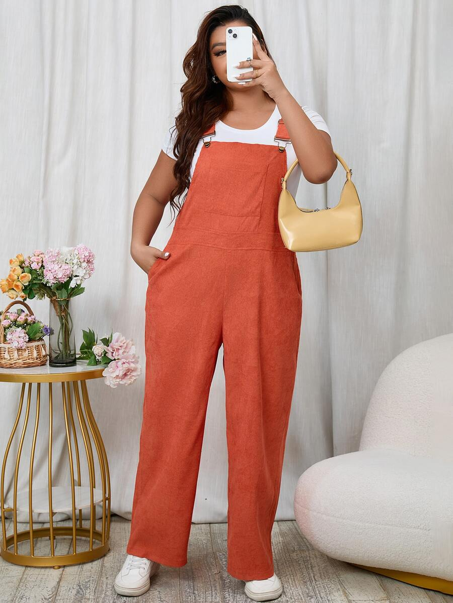 Solid Color Slant Pocket Jumpsuit (T-shirt not included)