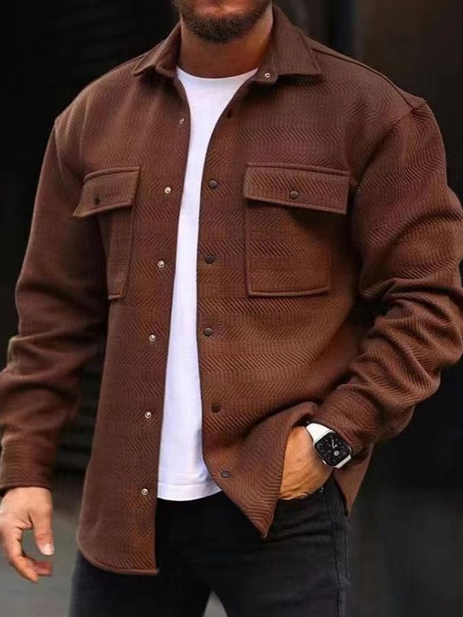 Men'S Fashionable Printed Pocket Button Lapel Jacket