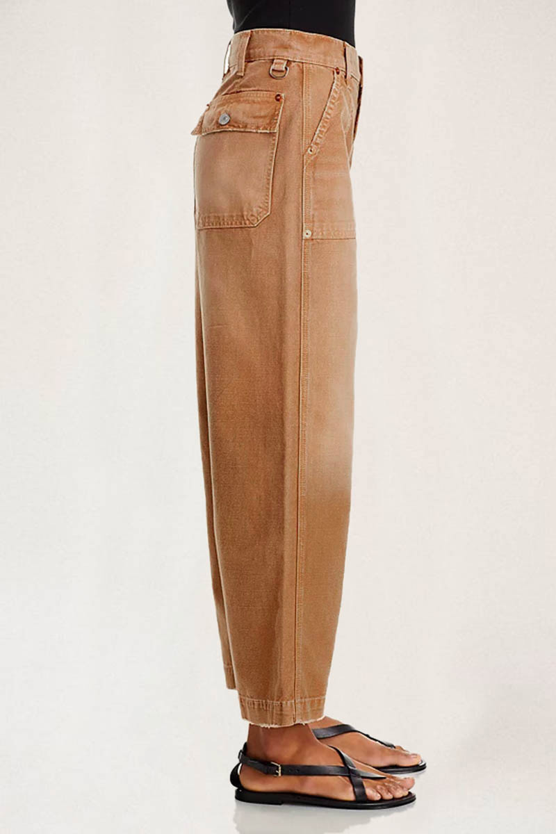 Flap Pocket Back Mid Waist Crop Pants Without Belt