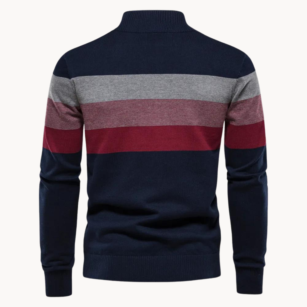 Contrast Stripe Quarter Zip Sweater