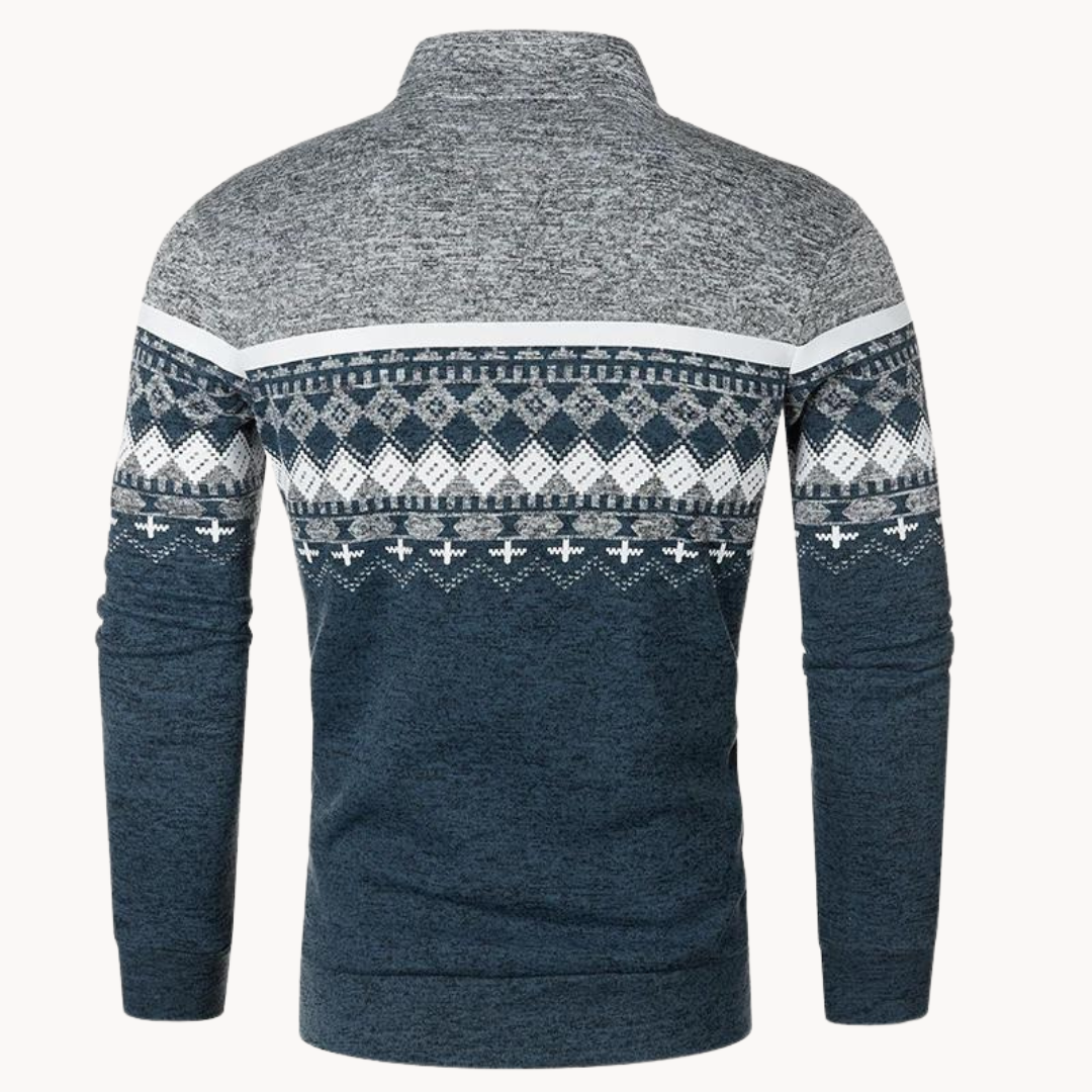 Contrast Jacquard Full-Zip Sweater