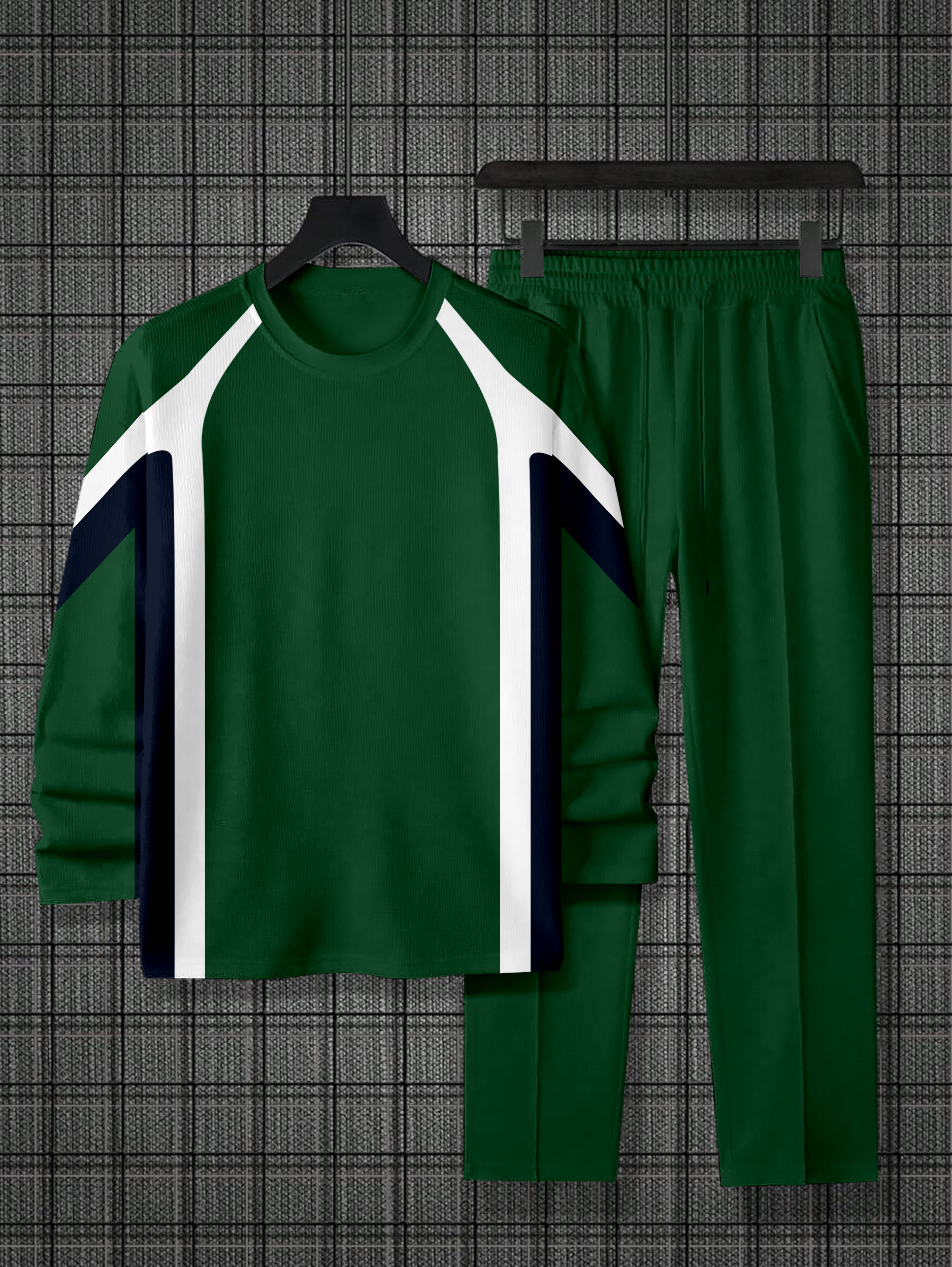 Men's Colorblock Round Neck Casual Sports Set 058