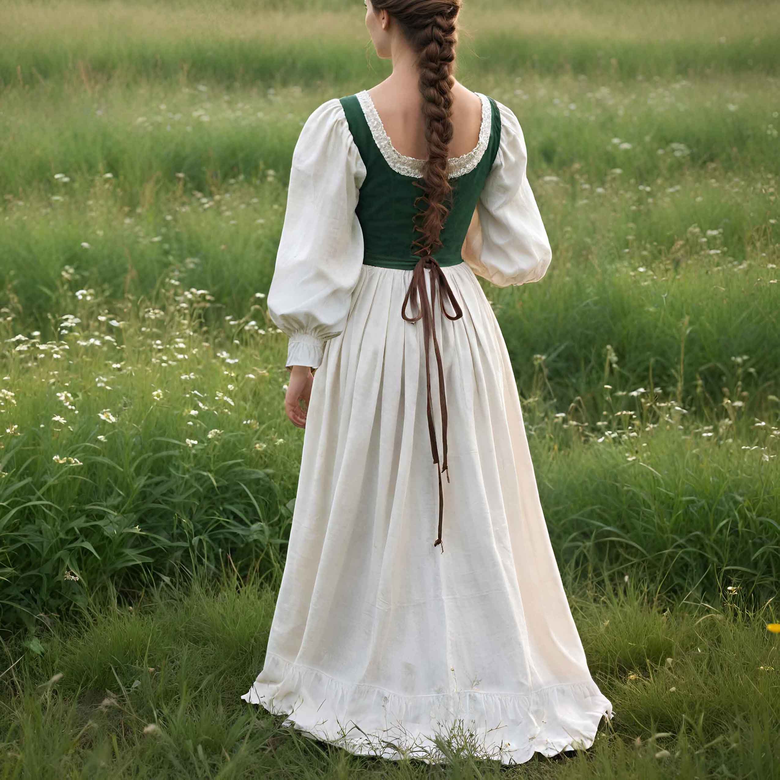 Women's Vintage Linen Bohemian Lace-up Pastoral Long Sleeve Beige Maxi Dress