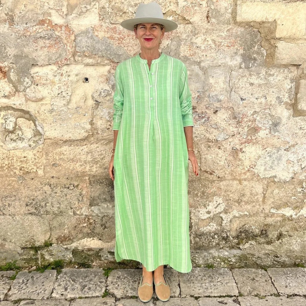 Green Long Sleeve Striped Dress