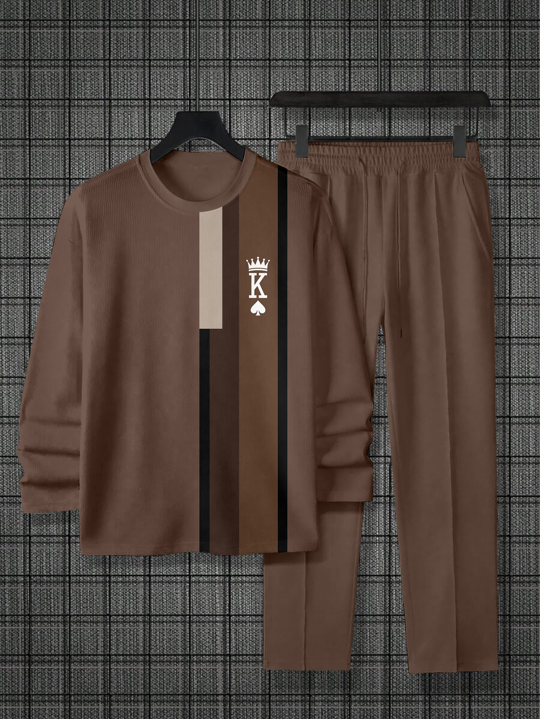 Men's Simple Colorblock Round Neck Casual Sports Set 0188