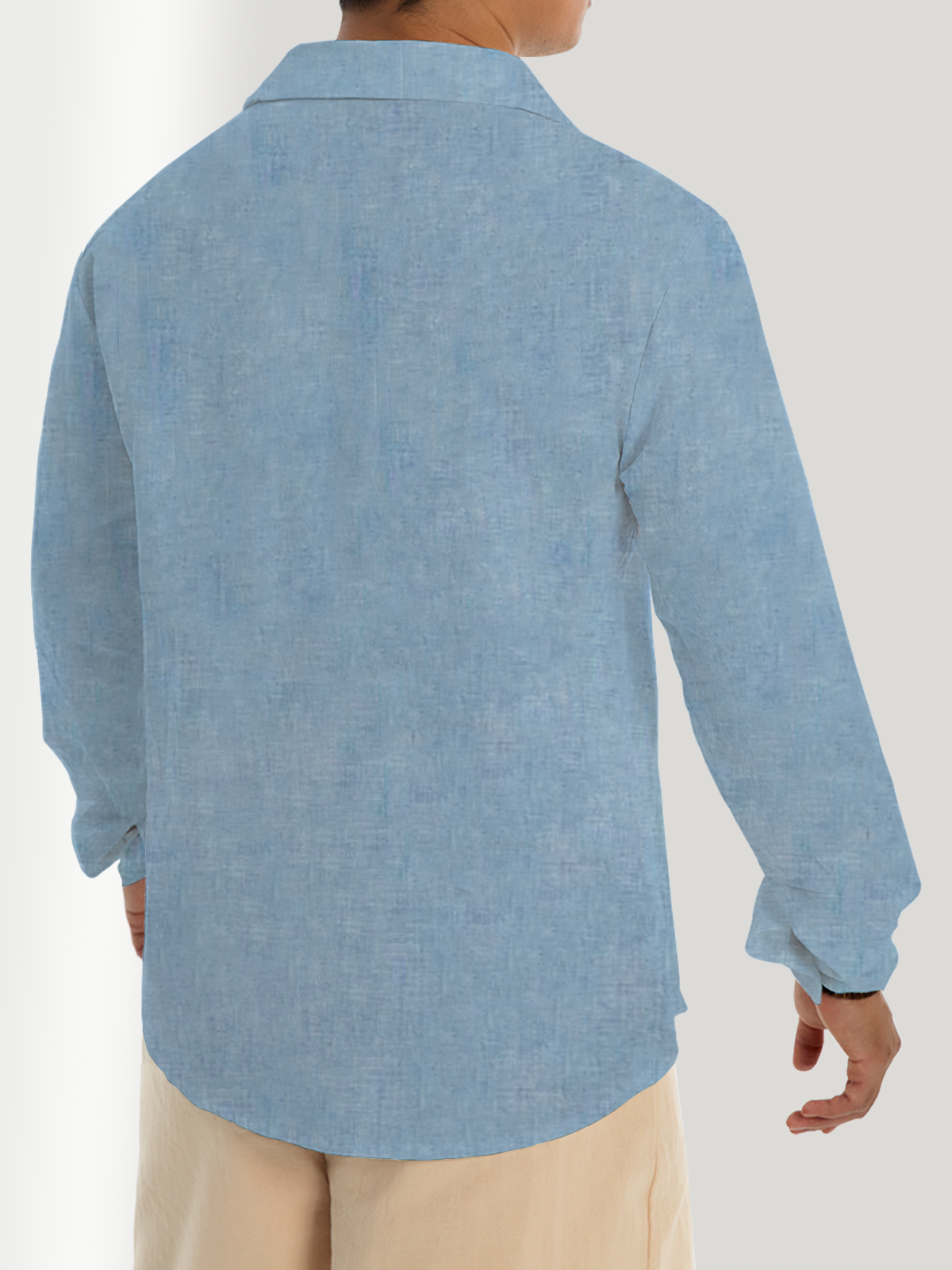 Cotton and Linen Stripe Style Geometry Leisure Men Long Sleeve Shirt