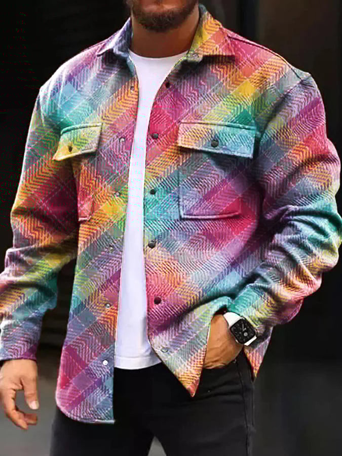 Fashion Simple Forest Print Men's Woolen Jacket