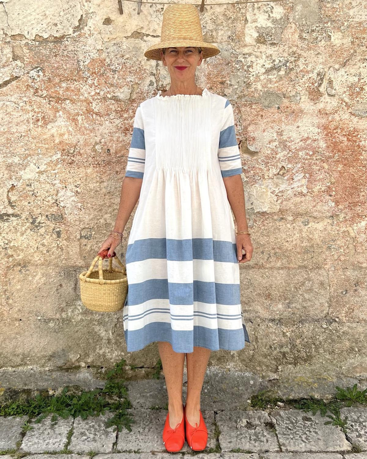 White Striped Pleated Dress