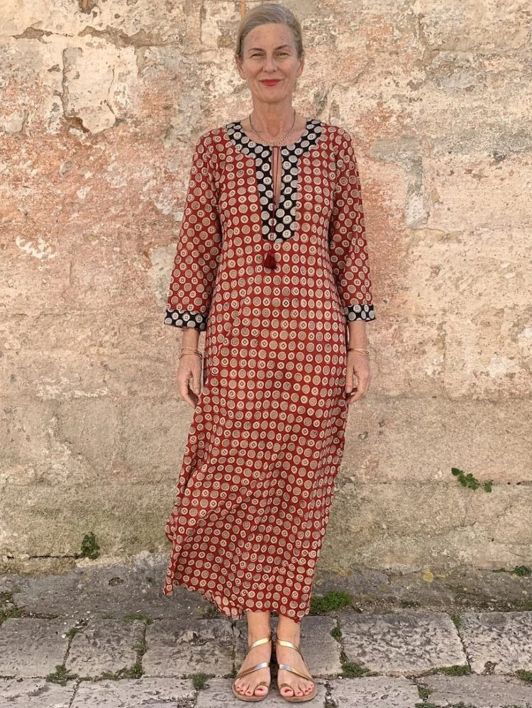 Red Printed Long Sleeve Dress