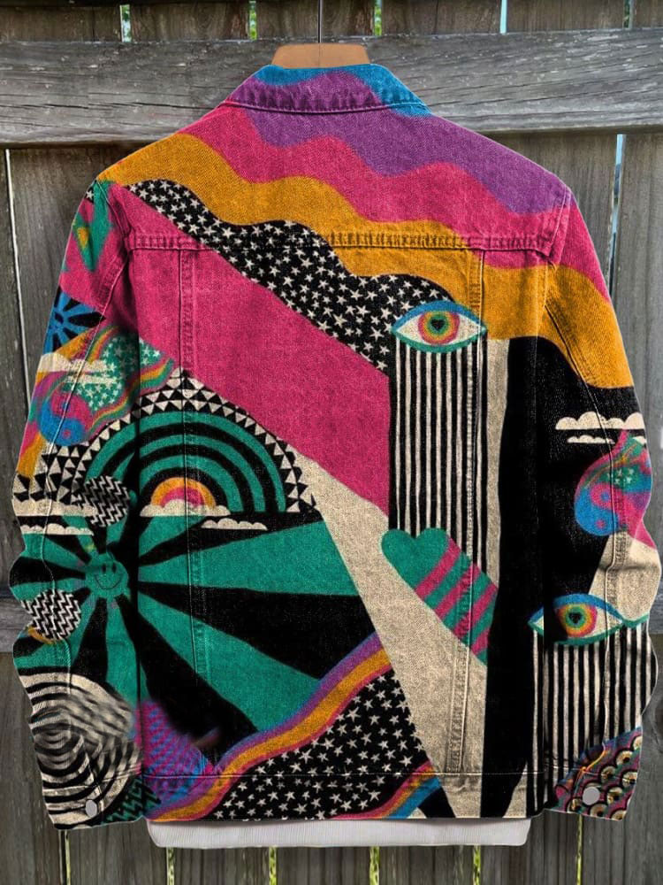 Vintage Print Casual Denim Jacket