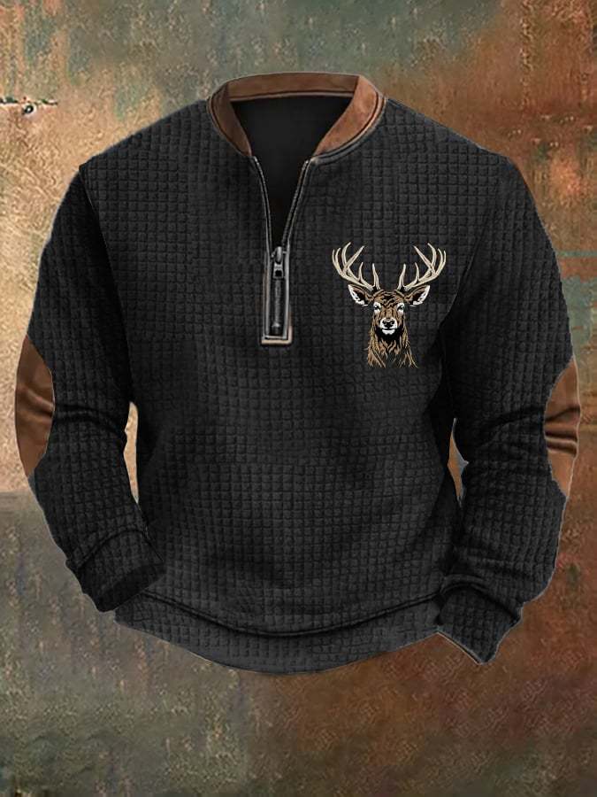 Men's Western Vintage Elk Check Sweatshirt
