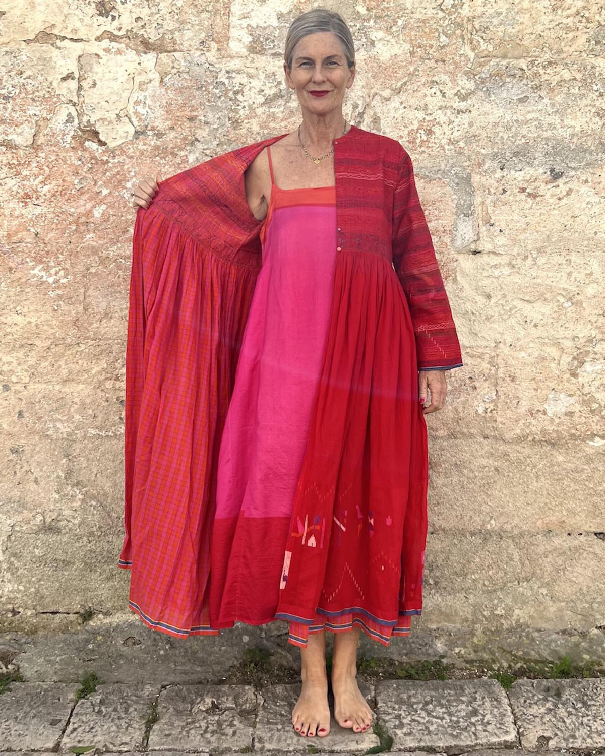 Red Printed Cardigan Dress