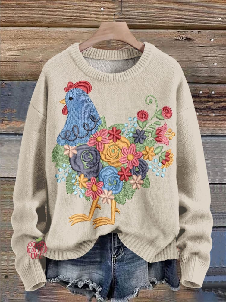 Retro Thanksgiving Turkey Art Print Knit Pullover Sweater