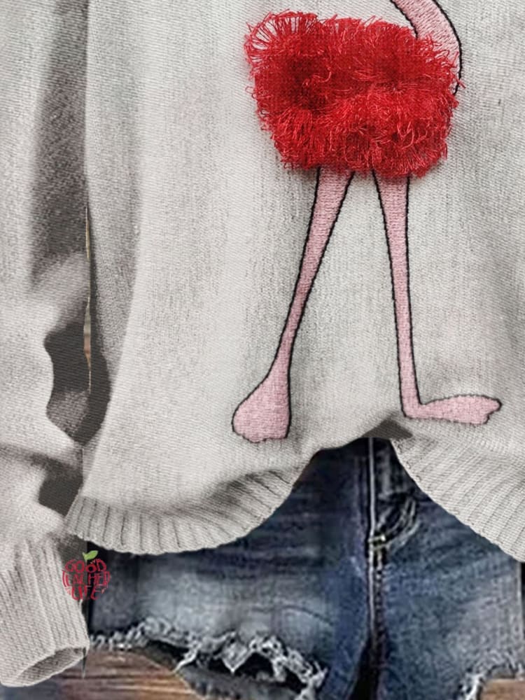 Thanksgiving Ostrich Art Print Knit Pullover Sweater