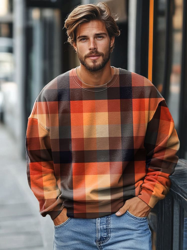 Casual Retro Plaid Art Pront Sweatshirt
